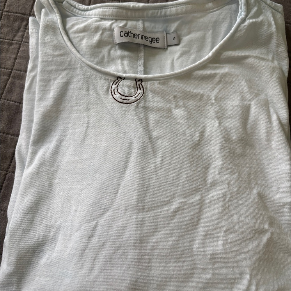 CatherineGee White Women's Top witth light blue tye dye wash. Size small